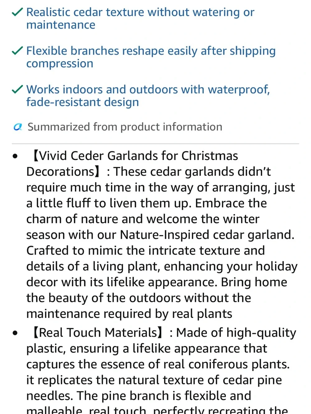 Real Touch Cedar Garland Artificial Realistic new 🆕